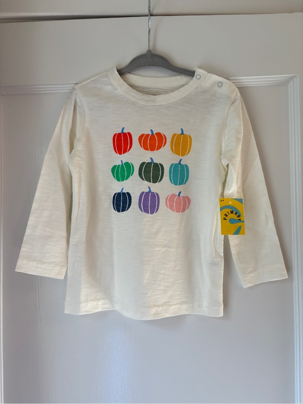Primary Kids' Cream Long-Sleeve Top with Colorful Pumpkins